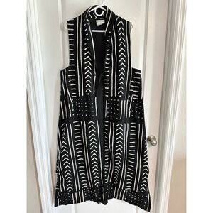 ORVIS Ethnic Mudcloth Coat Mud Cloth Duster‎ Vest Black White Cotton Print S